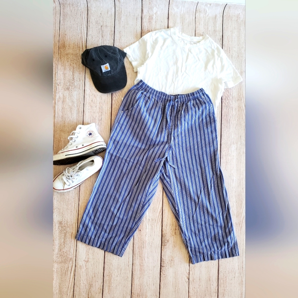 Vintage Studio Works cotton striped capris pants for women size 10 Fisherman